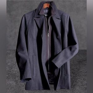 Men’s double breasted wool blend Peacoat with bib